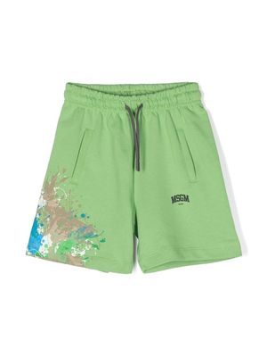 MSGM Kids paint splash-print cotton shorts - Green