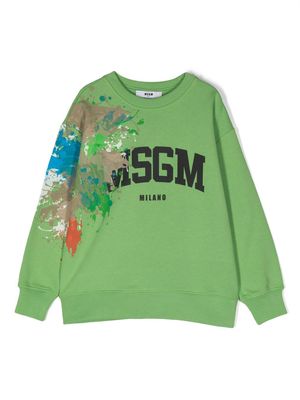 MSGM Kids paint-splatter logo-print sweatshirt - Green