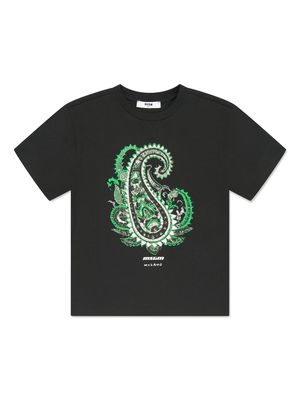 MSGM Kids paisley-print cotton T-shirt - Black