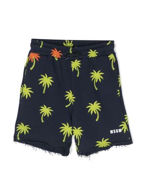 MSGM Kids palm tree-print cotton shorts - Blue