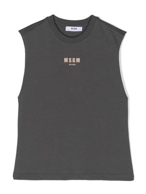 MSGM Kids printed sleeveless cotton T-shirt - Grey