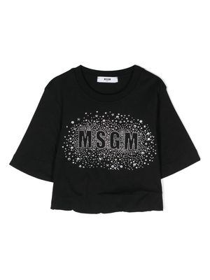 MSGM Kids rhinestone-logo T-shirt - Black