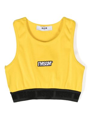 MSGM Kids ribbed-knit cropped tank top - Yellow