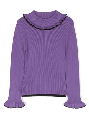MSGM Kids ribbed-knit ruffled-trim jumper - Purple