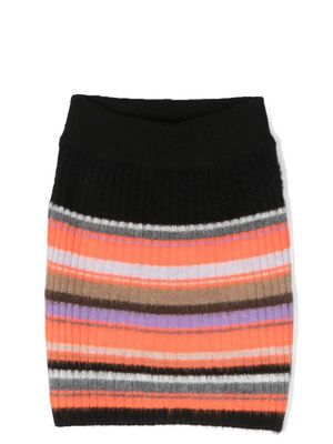 MSGM Kids ribbed-knit striped straight skirt - Orange