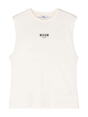 MSGM Kids rubberised-logo cotton tank top - Neutrals