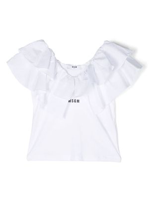 MSGM Kids ruffle-collar cotton T-shirt - White