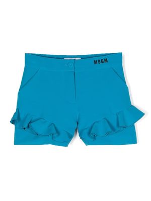MSGM Kids ruffle-detail embroidered-logo shorts - Blue