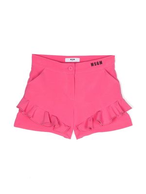 MSGM Kids ruffle-detail embroidered-logo shorts - Pink