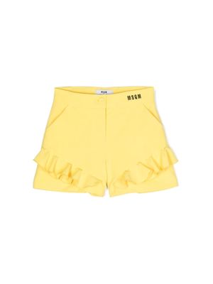 MSGM Kids ruffle-detail embroidered-logo shorts - Yellow