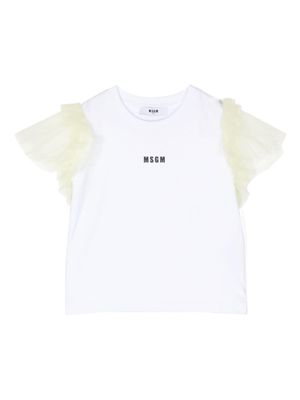 MSGM Kids ruffle-sleeves cotton T-shirt - White