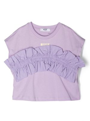MSGM Kids ruffled-detail cotton T-shirt - Purple