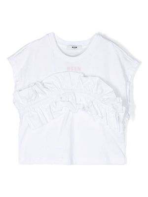 MSGM Kids ruffled-detail cotton T-shirt - White