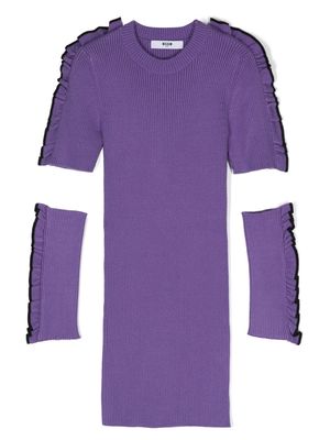 MSGM Kids ruffled-detailing ribbed-knit dress - Purple