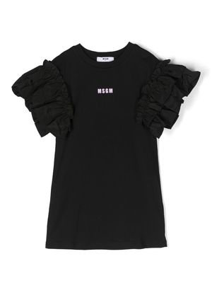 MSGM Kids ruffled-sleeve cotton dress - Black