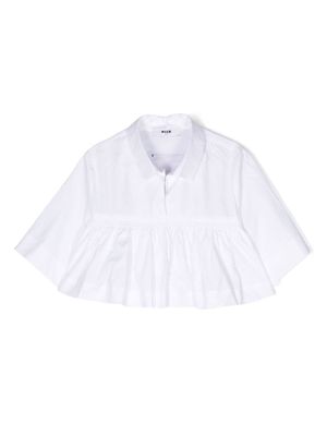 MSGM Kids ruffled-trim cotton shirt - White