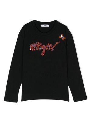 MSGM Kids sequin-logo-detail longsleeved T-shirt - Black