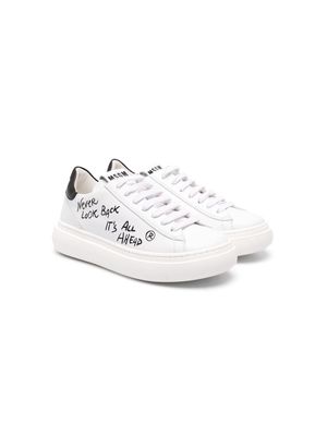 MSGM Kids slogan-print leather sneakers - White