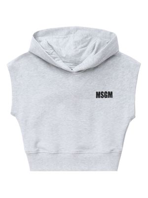 MSGM Kids slogan print sleeveless hoodie - Grey