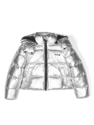 MSGM Kids star-detail metallic-effect padded jacket - Silver