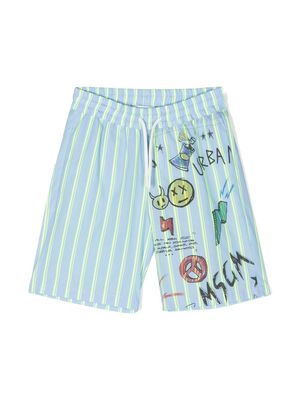 MSGM Kids striped graphic-print swim shorts - Blue