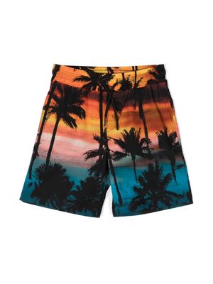 MSGM Kids sunset-print drawstring shorts - Orange