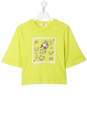 MSGM Kids TEEN floral-print cropped T-shirt - Yellow