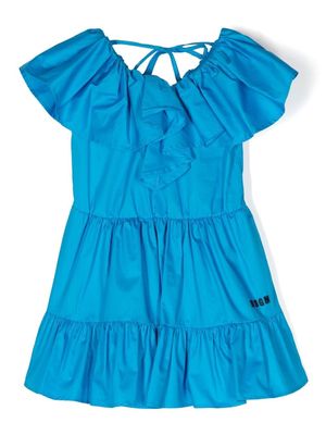 MSGM Kids tiered ruffle-trim dress - Blue