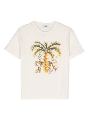 MSGM Kids tiger-print cotton T-shirt - Neutrals