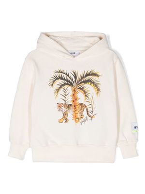 MSGM Kids tiger-print hoodie - White