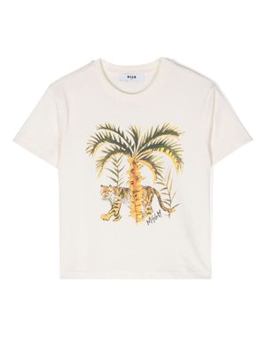 MSGM Kids tiger-print T-shirt - Neutrals