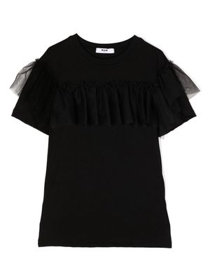 MSGM Kids tulle-detail cotton dress - Black