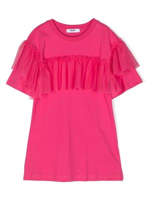 MSGM Kids tulle-detail cotton dress - Pink