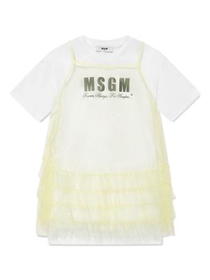 MSGM Kids tulle-overlay T-shirt dress - White