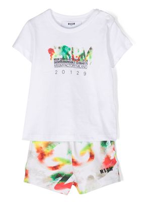 MSGM Kids watercolour cotton shorts set - White