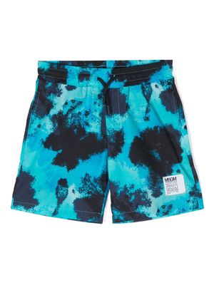 MSGM Kids watercolour cotton swim shorts - Blue