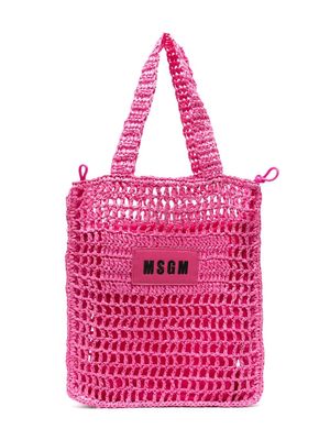 MSGM Kids woven raffia shoulder bag - Pink