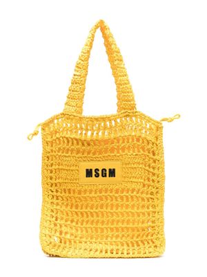 MSGM Kids woven raffia shoulder bag - Yellow