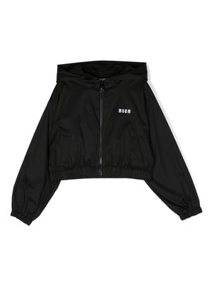 MSGM Kids zip-up hooded jacket - Black