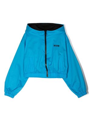 MSGM Kids zip-up hooded jacket - Blue