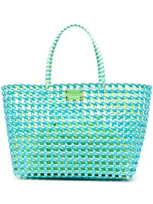 MSGM large Woven logo-patch tote bag - Blue