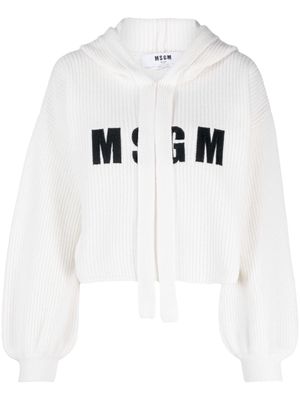 MSGM logo-appliqué waffle-knit hoodie - Neutrals