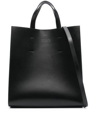 MSGM logo-debossed leather tote bag - Black