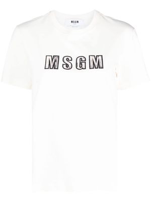 MSGM logo-embroidered cotton T-shirt - Neutrals