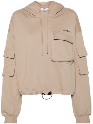 MSGM logo-embroidered cropped hoodie - Neutrals