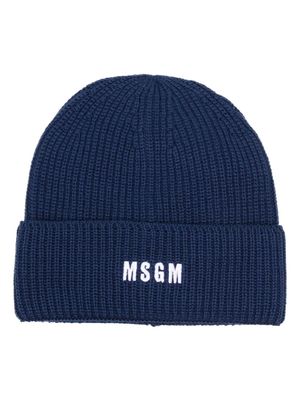 MSGM logo-embroidered ribbed-knit beanie - Blue