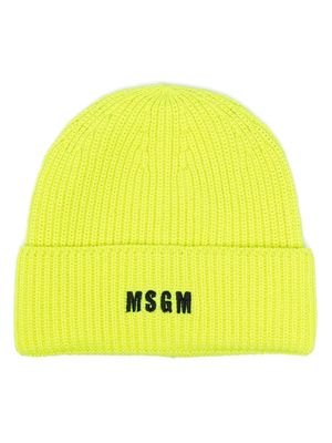 MSGM logo-embroidered ribbed-knit beanie - Yellow