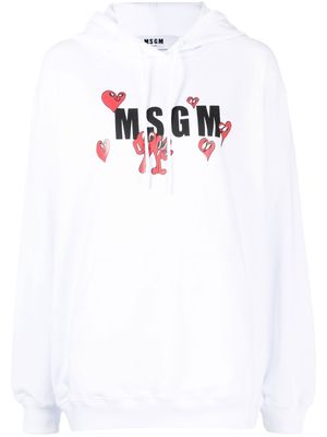MSGM logo heart-print hoodie - White