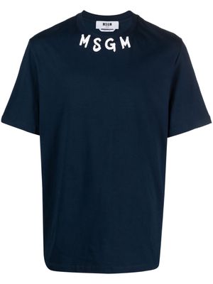 MSGM logo-lettering print cotton T-shirt - Blue