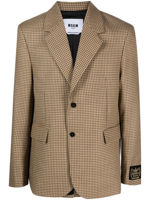 MSGM logo-patch checkered single-breasted blazer - Brown